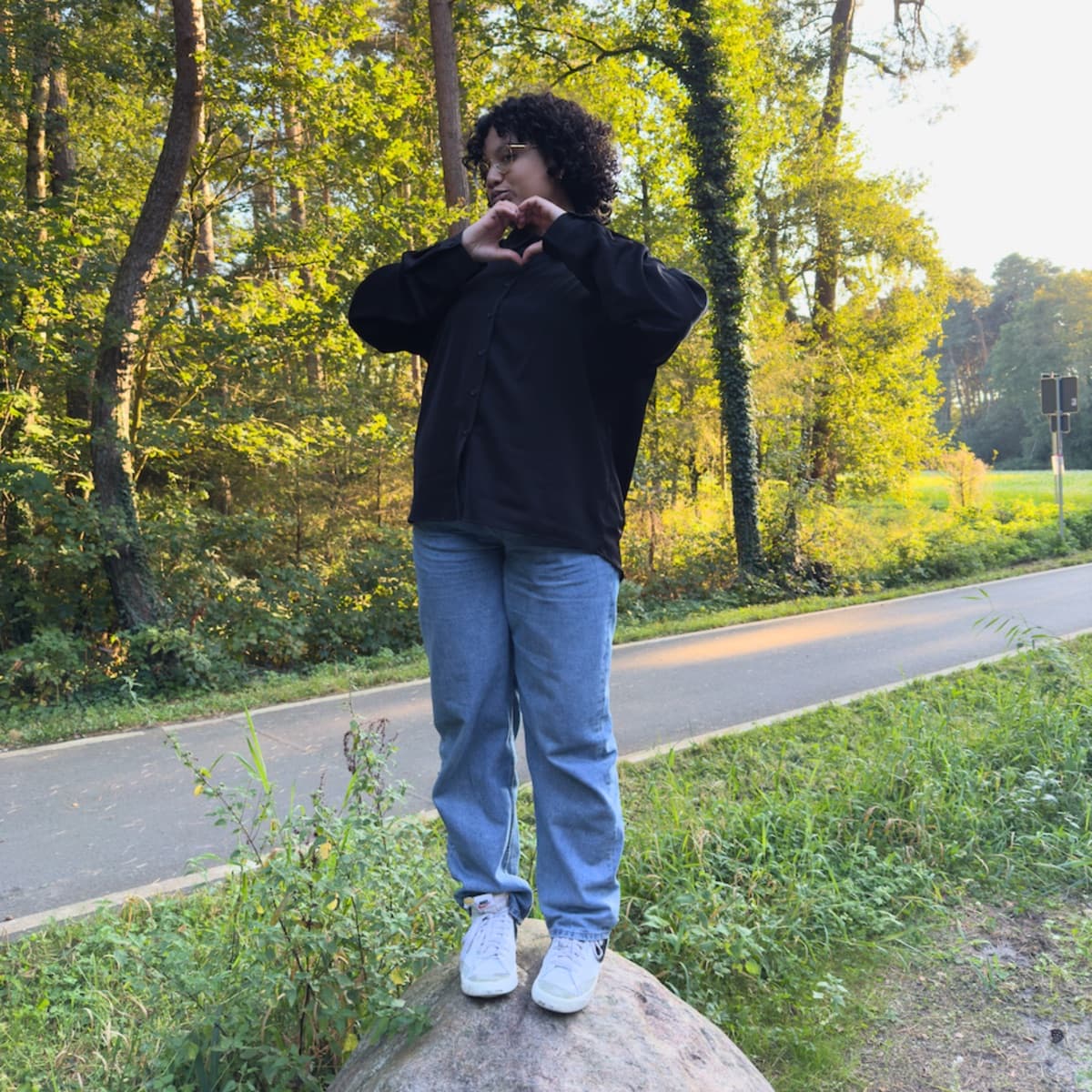 Standing on a stone in the woods